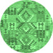 Round Machine Washable Southwestern Emerald Green Country Area Rugs, wshcon2231emgrn