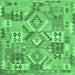 Square Machine Washable Southwestern Emerald Green Country Area Rugs, wshcon2231emgrn
