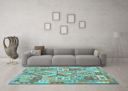 Machine Washable Southwestern Light Blue Country Rug in a Living Room, wshcon2231lblu