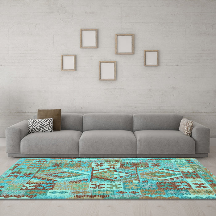 Machine Washable Southwestern Light Blue Country Rug in a Living Room, wshcon2231lblu