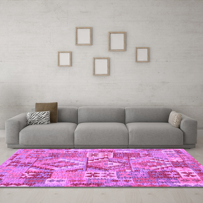Machine Washable Southwestern Purple Country Area Rugs in a Living Room, wshcon2231pur