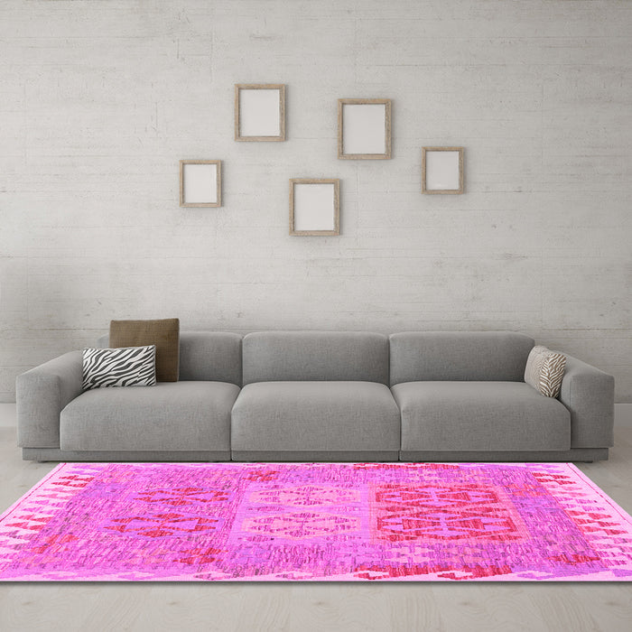 Machine Washable Southwestern Pink Country Rug in a Living Room, wshcon2232pnk