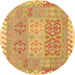 Round Machine Washable Southwestern Brown Country Rug, wshcon2232brn