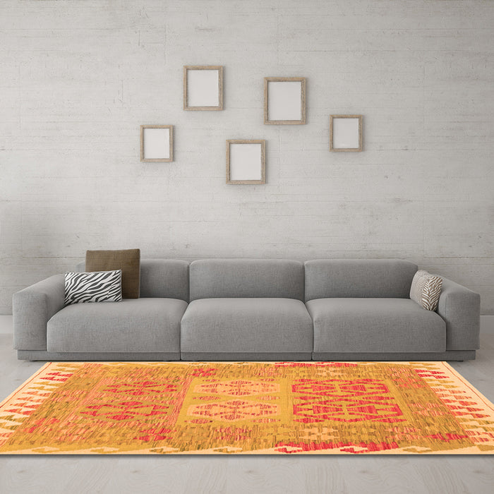 Machine Washable Southwestern Orange Country Area Rugs in a Living Room, wshcon2232org