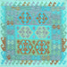 Square Machine Washable Southwestern Light Blue Country Rug, wshcon2232lblu