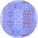 Round Machine Washable Southwestern Blue Country Rug, wshcon2232blu