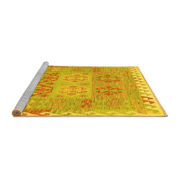 Sideview of Machine Washable Southwestern Yellow Country Rug, wshcon2232yw