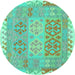 Round Machine Washable Southwestern Turquoise Country Area Rugs, wshcon2232turq