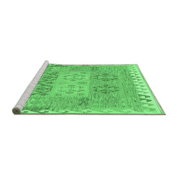 Sideview of Machine Washable Southwestern Emerald Green Country Area Rugs, wshcon2232emgrn