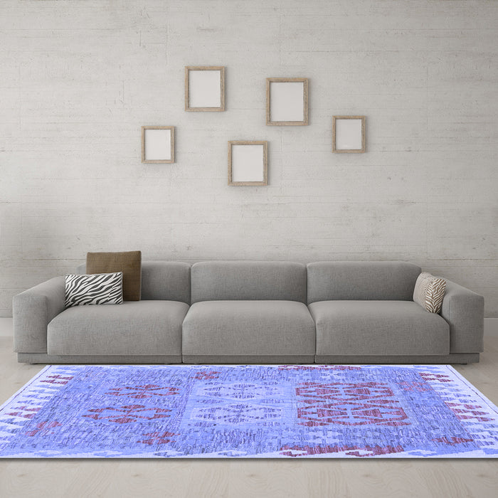 Machine Washable Southwestern Blue Country Rug in a Living Room, wshcon2232blu