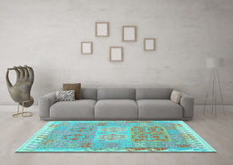 Machine Washable Southwestern Light Blue Country Rug in a Living Room, wshcon2232lblu