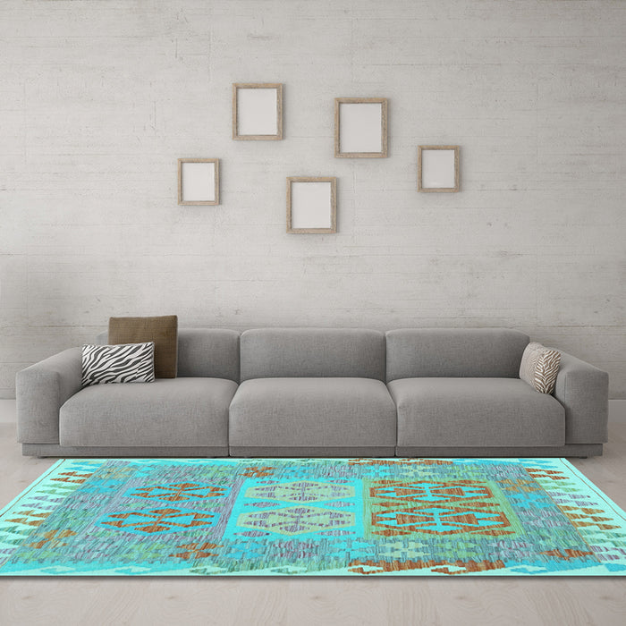 Machine Washable Southwestern Light Blue Country Rug in a Living Room, wshcon2232lblu