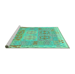 Sideview of Machine Washable Southwestern Turquoise Country Area Rugs, wshcon2232turq