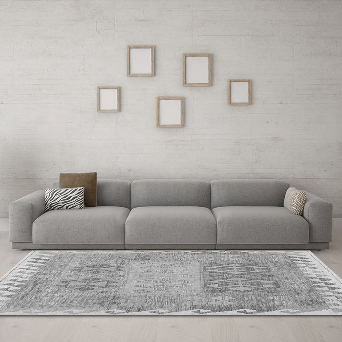 Machine Washable Southwestern Gray Country Rug in a Living Room,, wshcon2232gry