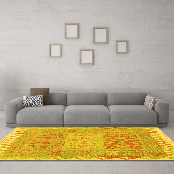 Machine Washable Southwestern Yellow Country Rug in a Living Room, wshcon2232yw