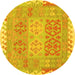 Round Machine Washable Southwestern Yellow Country Rug, wshcon2232yw