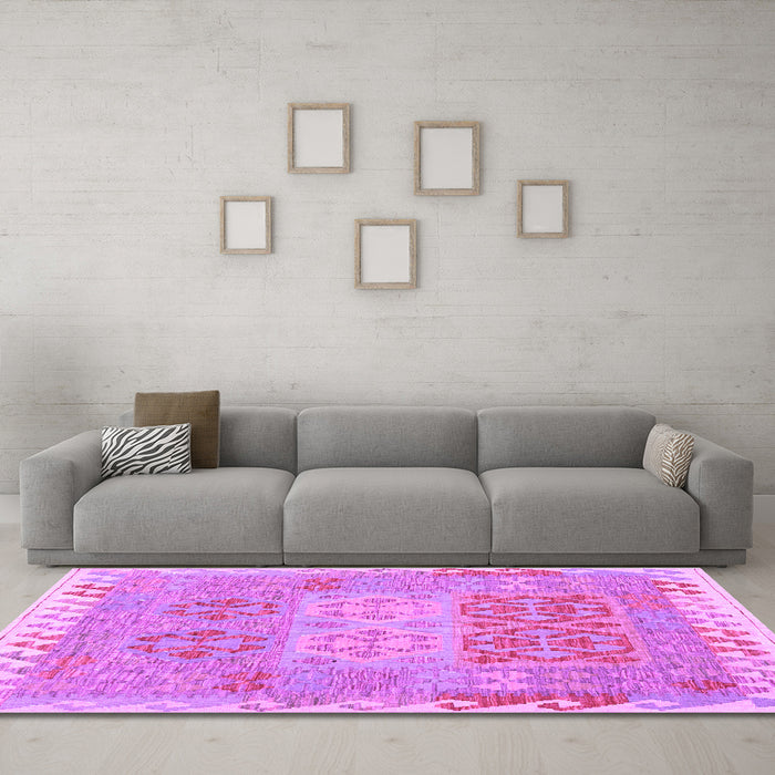 Machine Washable Southwestern Purple Country Area Rugs in a Living Room, wshcon2232pur