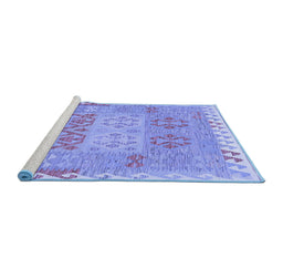 Sideview of Machine Washable Southwestern Blue Country Rug, wshcon2232blu