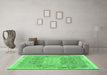 Machine Washable Southwestern Emerald Green Country Area Rugs in a Living Room,, wshcon2232emgrn