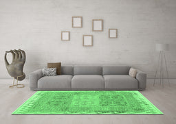 Machine Washable Southwestern Emerald Green Country Area Rugs in a Living Room,, wshcon2232emgrn