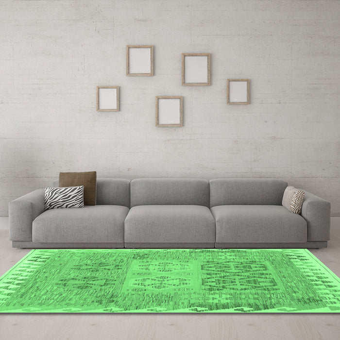 Machine Washable Southwestern Emerald Green Country Area Rugs in a Living Room,, wshcon2232emgrn