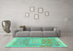 Machine Washable Southwestern Turquoise Country Area Rugs in a Living Room,, wshcon2232turq