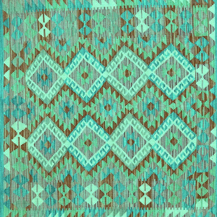 Square Machine Washable Southwestern Turquoise Country Area Rugs, wshcon2233turq