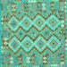 Square Machine Washable Southwestern Turquoise Country Area Rugs, wshcon2233turq