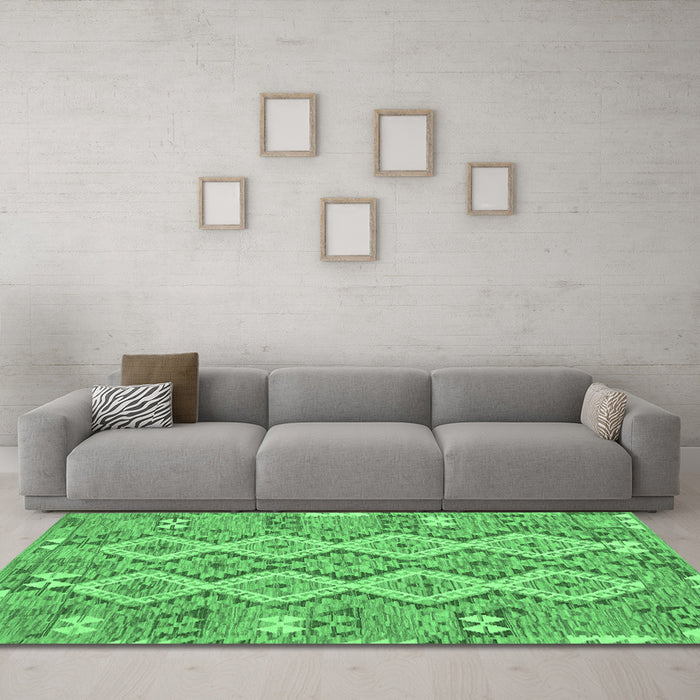 Machine Washable Southwestern Emerald Green Country Area Rugs in a Living Room,, wshcon2233emgrn