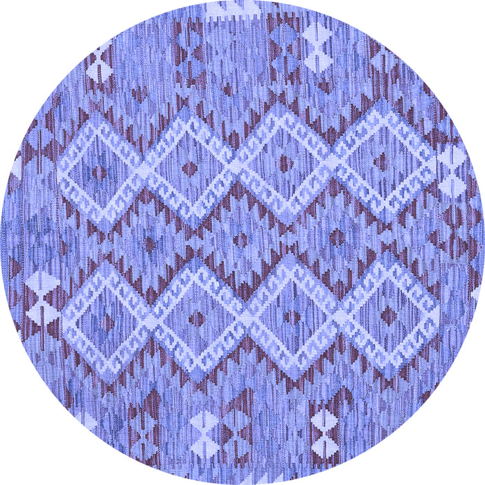Round Machine Washable Southwestern Blue Country Rug, wshcon2233blu