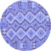 Round Machine Washable Southwestern Blue Country Rug, wshcon2233blu