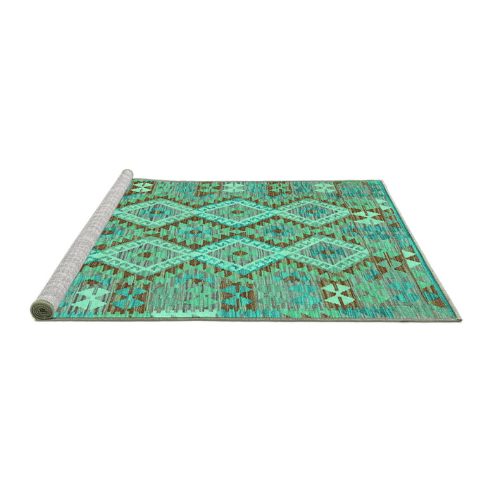 Sideview of Machine Washable Southwestern Turquoise Country Area Rugs, wshcon2233turq