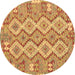 Round Machine Washable Southwestern Brown Country Rug, wshcon2233brn