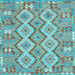 Square Machine Washable Southwestern Light Blue Country Rug, wshcon2233lblu