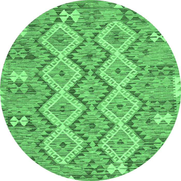 Round Machine Washable Southwestern Emerald Green Country Area Rugs, wshcon2233emgrn