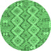 Round Machine Washable Southwestern Emerald Green Country Area Rugs, wshcon2233emgrn