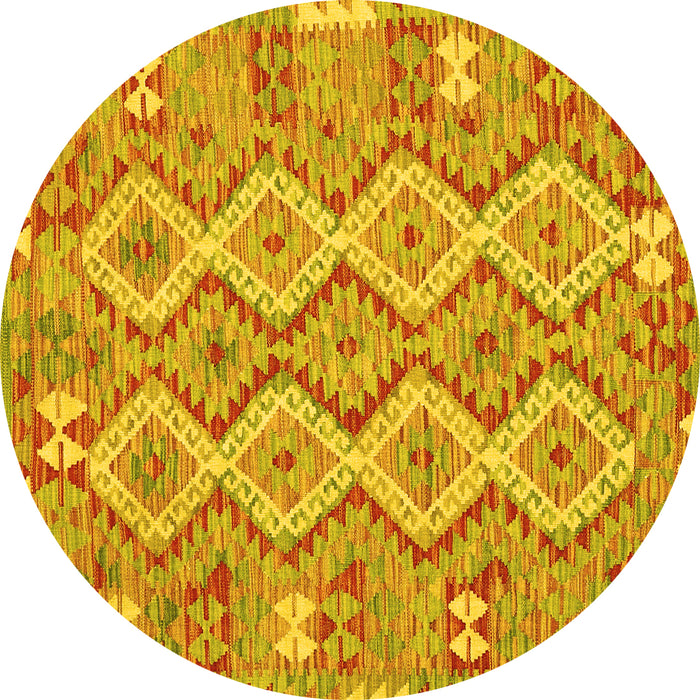 Round Machine Washable Southwestern Yellow Country Rug, wshcon2233yw