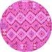 Round Machine Washable Southwestern Pink Country Rug, wshcon2233pnk