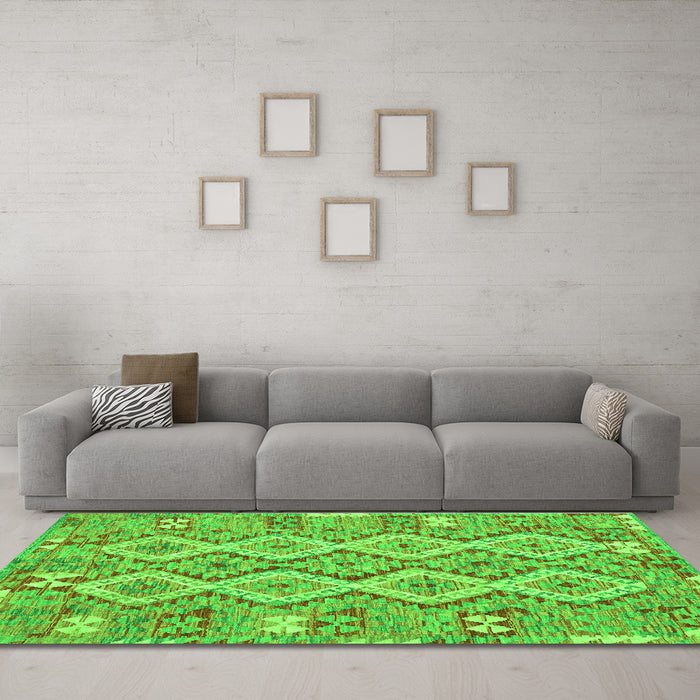Machine Washable Southwestern Green Country Area Rugs in a Living Room,, wshcon2233grn