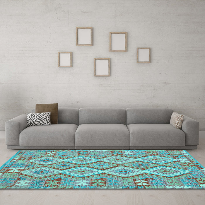 Machine Washable Southwestern Light Blue Country Rug in a Living Room, wshcon2233lblu