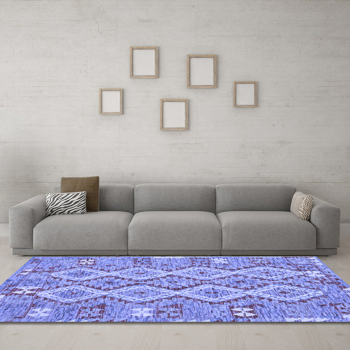 Machine Washable Southwestern Blue Country Rug in a Living Room, wshcon2233blu