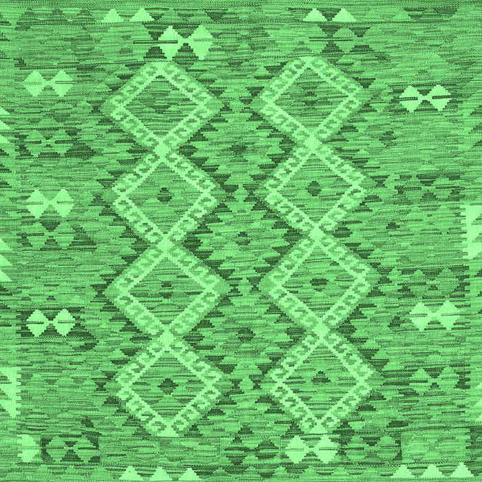 Square Machine Washable Southwestern Emerald Green Country Area Rugs, wshcon2233emgrn