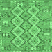 Square Machine Washable Southwestern Emerald Green Country Area Rugs, wshcon2233emgrn