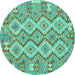 Round Machine Washable Southwestern Turquoise Country Area Rugs, wshcon2233turq