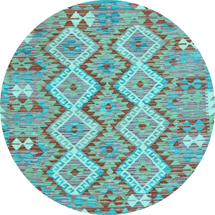 Round Machine Washable Southwestern Light Blue Country Rug, wshcon2233lblu
