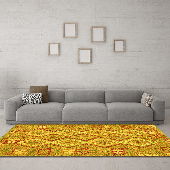 Machine Washable Southwestern Yellow Country Rug in a Living Room, wshcon2233yw