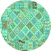 Round Machine Washable Abstract Turquoise Contemporary Area Rugs, wshcon2234turq