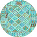 Round Abstract Light Blue Contemporary Rug, con2234lblu