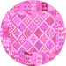 Round Machine Washable Abstract Pink Contemporary Rug, wshcon2234pnk