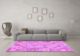 Machine Washable Abstract Purple Contemporary Area Rugs in a Living Room, wshcon2234pur